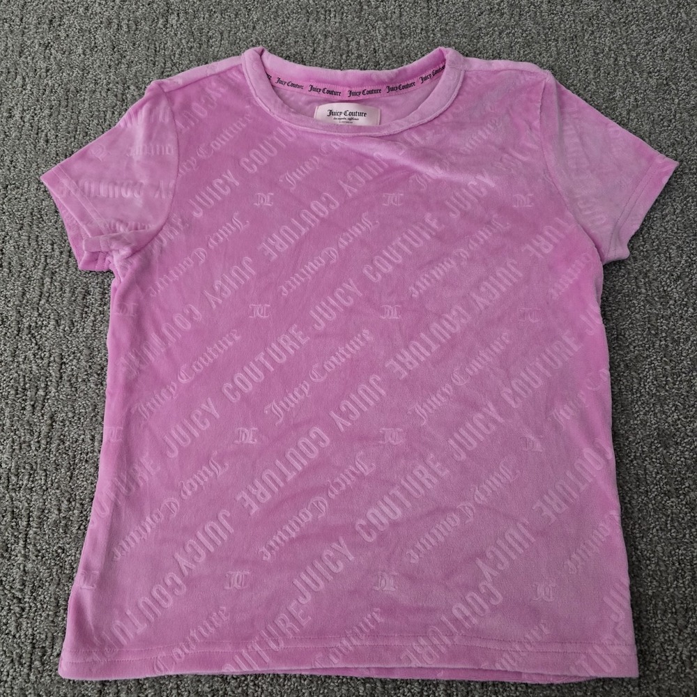 Juicy Couture S Pink Velour Logo Sleepwear Tee Y2K McBling Monogram Shirt